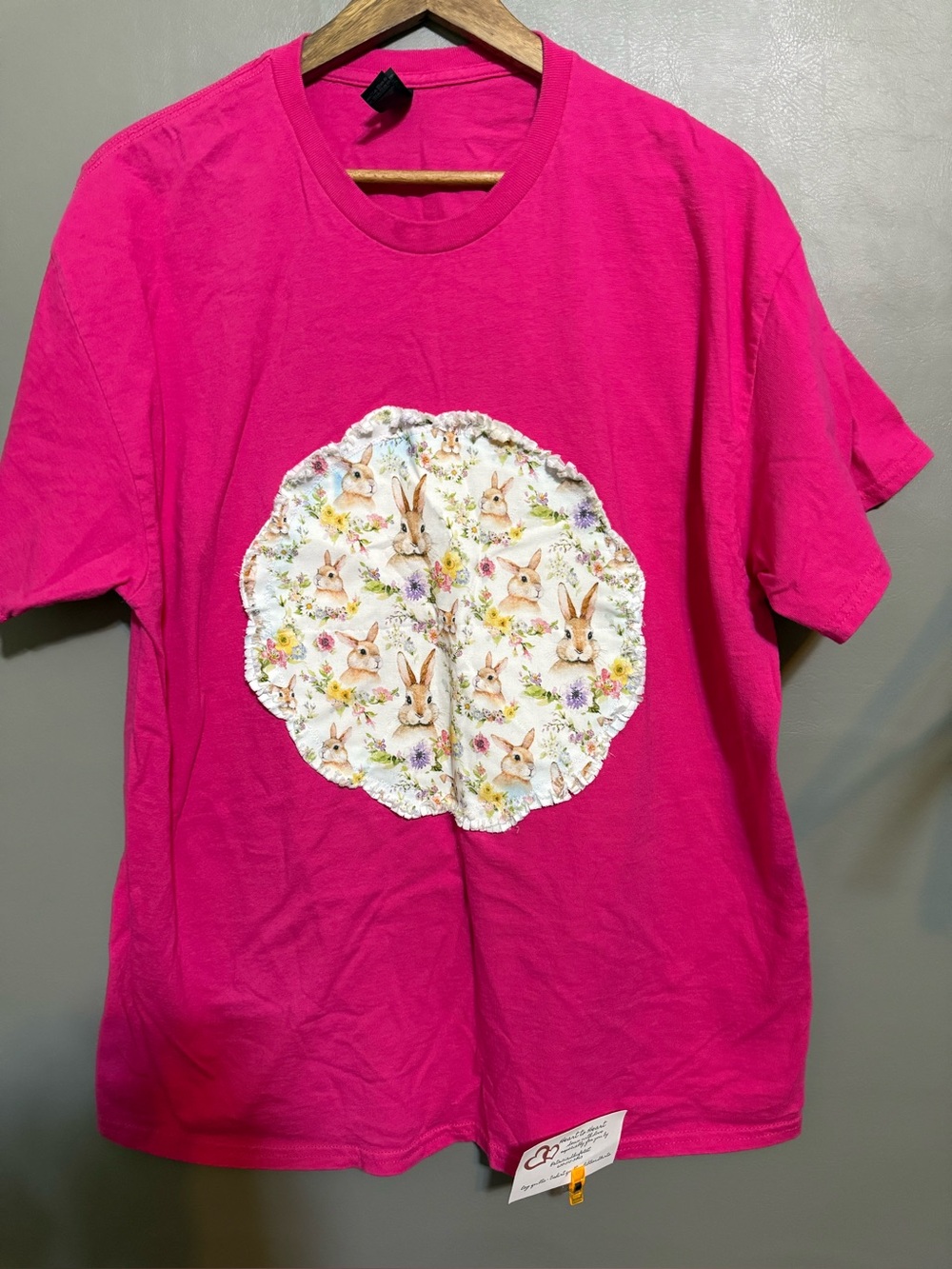 Gildan Hot Pink Short Sleeve Tee with Bunny Floral Medallion
